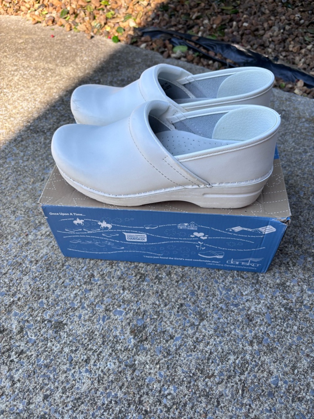 Dansko White Leather Clogs with Slip-On Back